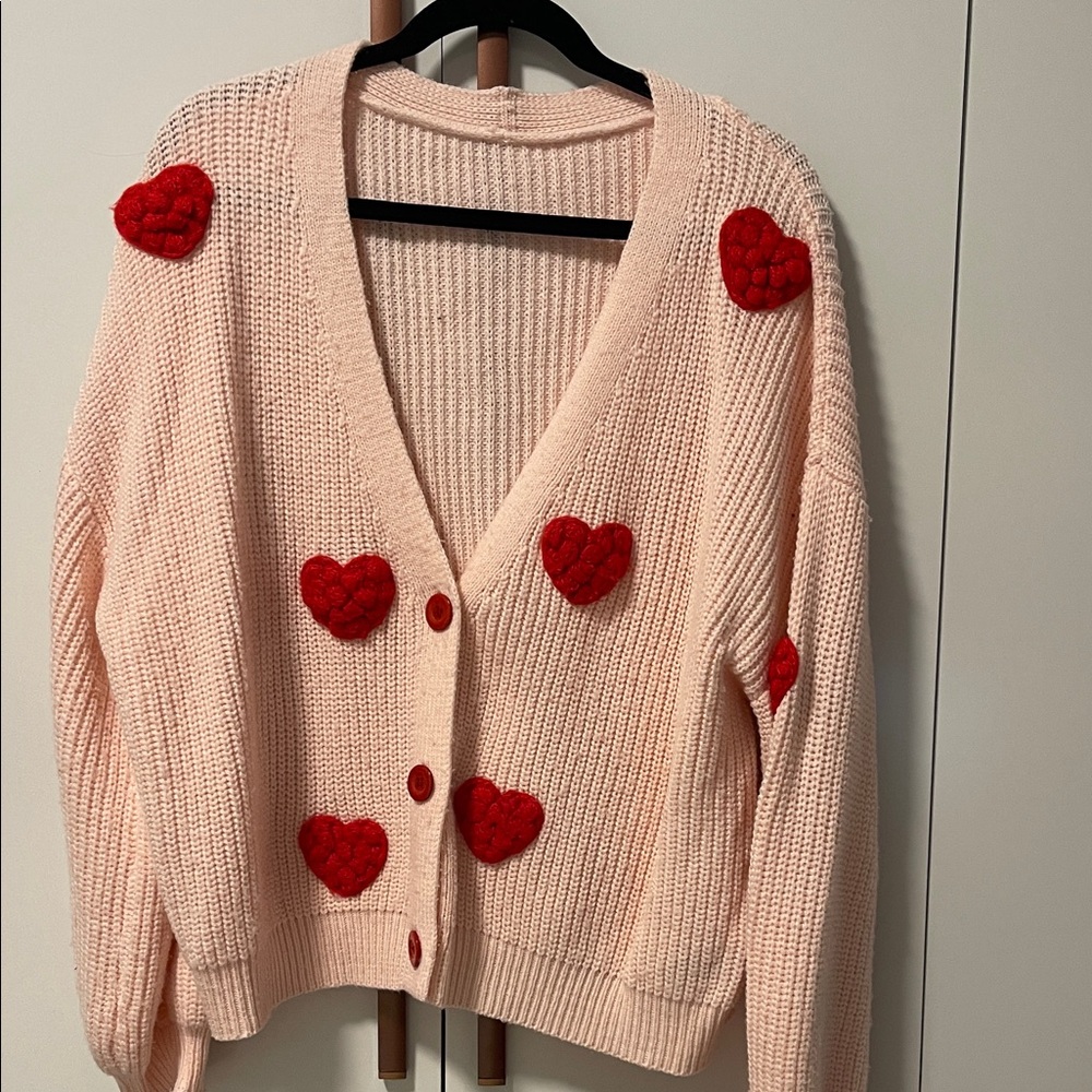 Cider Pink Cardigan with Red Heart Accents